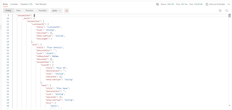 Fully exploded schema response showing all resolved properties