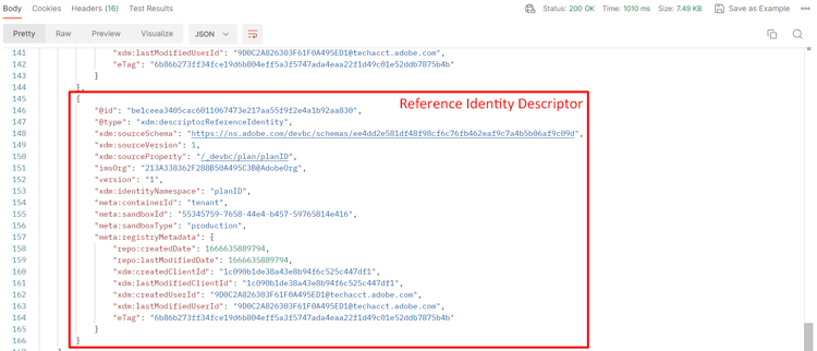 Reference identity descriptor visible in the Customer Account schema JSON