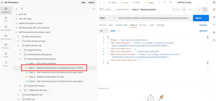 Step 2 - Relationship Descriptor Customer Account to Plan API request