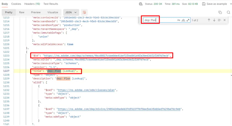 The dep: Plan Lookup schema $id located in the API response