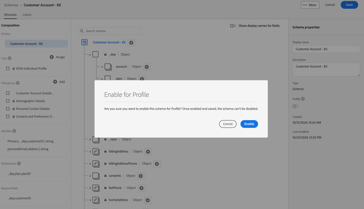 Enable button in the modal that appears after toggling the Profile switch