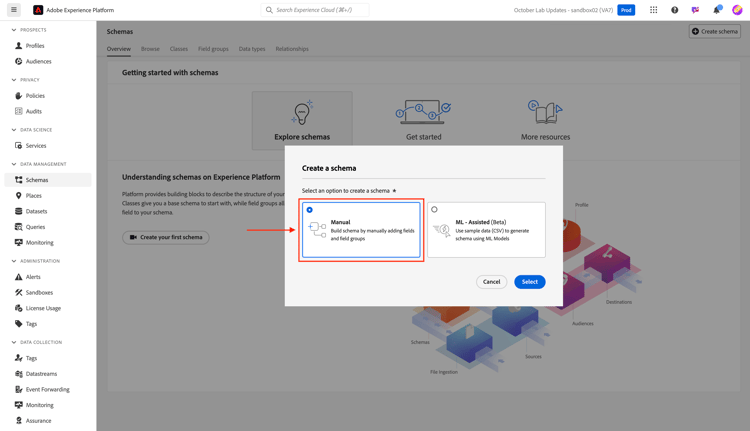 Select Manual schema creation option