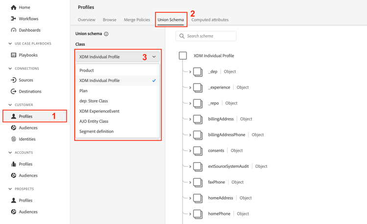 Profile Union Schema view for the XDM Individual Profile class
