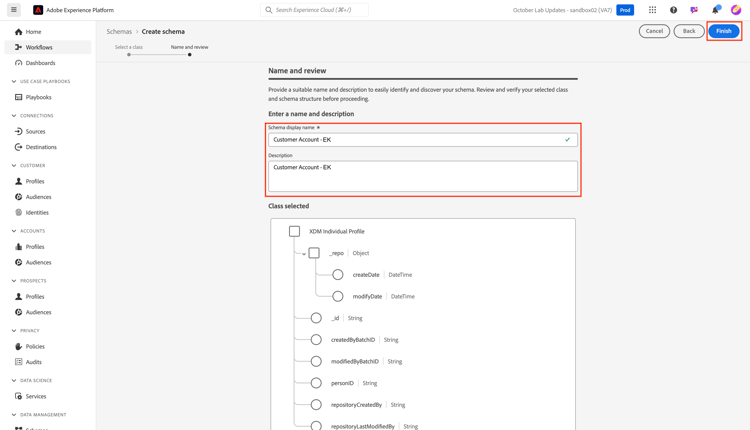 Name your schema, add a description, and save