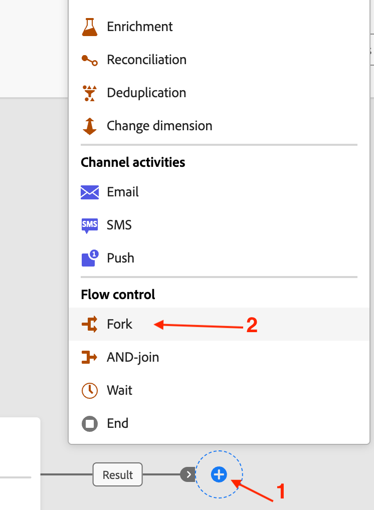 Add a Fork flow control activity to the canvas