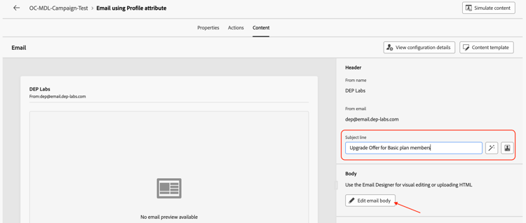 Add subject line and edit email body