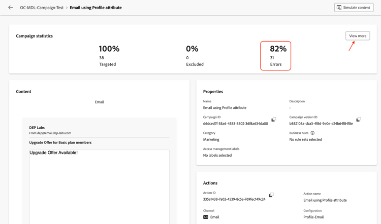 Error rate with View more link