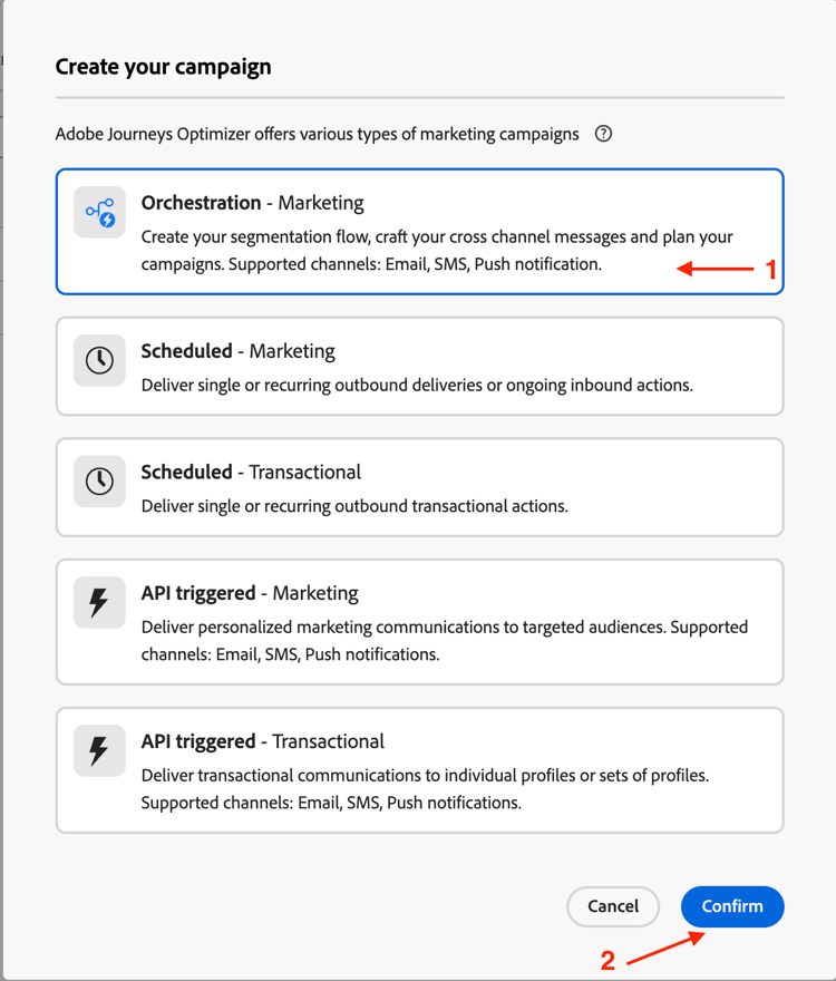 Select Orchestration - Marketing and click Confirm
