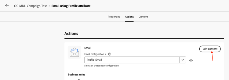 Click Edit content to add test content