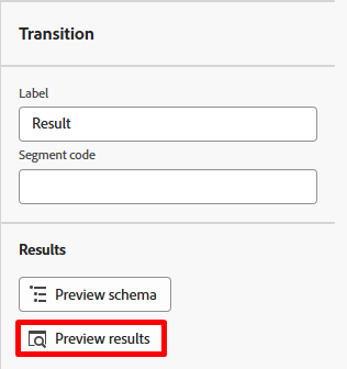 Preview results button in the right rail