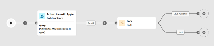 Workflow canvas after adding the fork activity
