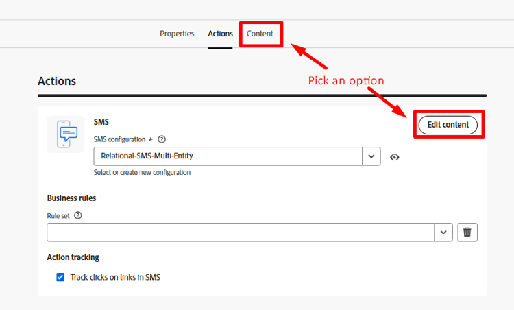 Edit content button and Content tab navigation "Edit content"