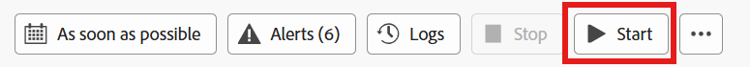 Start button to execute the workflow test