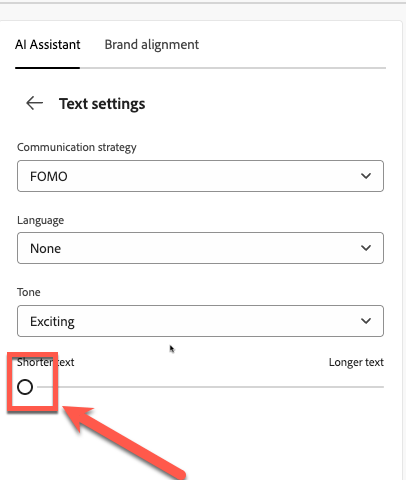 Shorter text slider used to regenerate a shorter headline