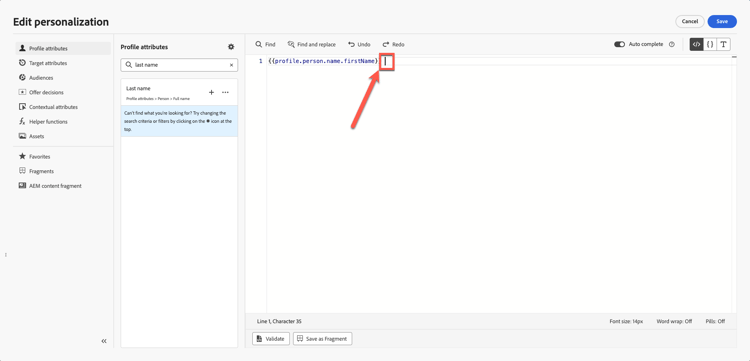 Adding a space after the First Name field in the expression area