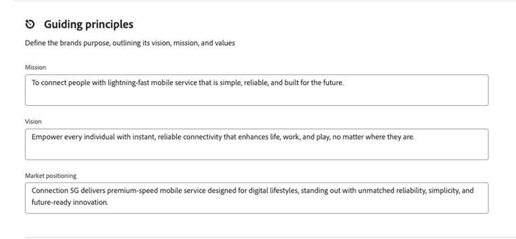 Vision and market positioning text added to the brand