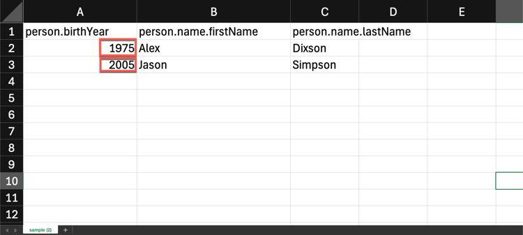 Sample test profile file sample.csv from the toolkit
