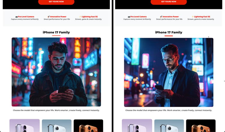 Clipped proof email showing both variants after clicking the link