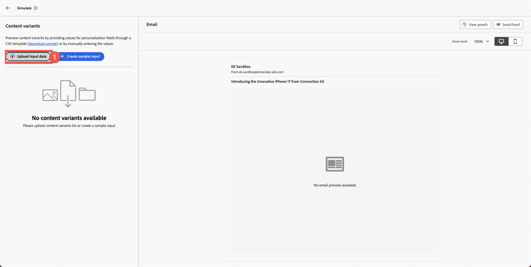 Upload Input Data button in the simulation panel