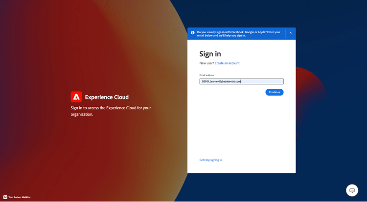 Adobe Experience Platform login page