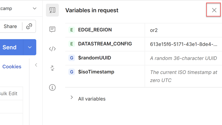 Closing the Postman environment sidebar after saving