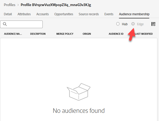 Empty Audience Membership tab on the Edge profile