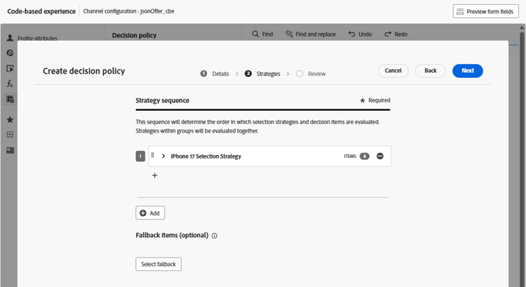 iPhone 17 Selection Strategy selected for the decision policy