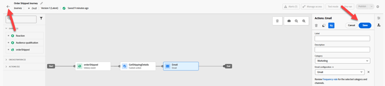 Save button and back arrow to close the Journey
