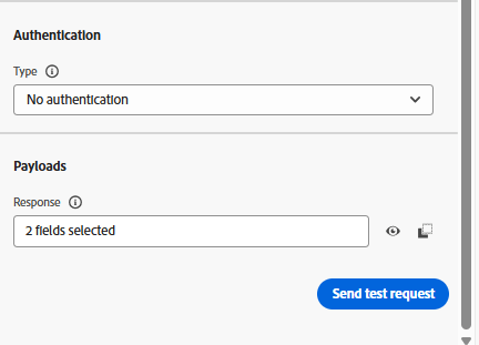 Send test request button in the bottom right rail