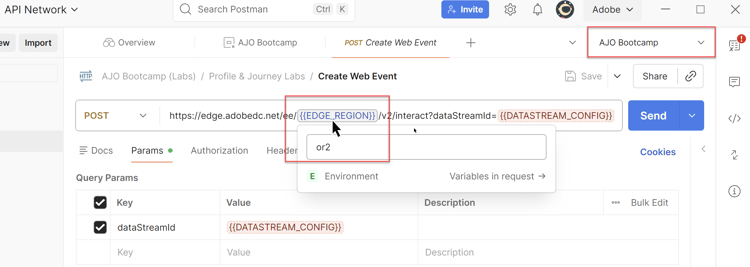 Postman EDGEREGION variable now populated and no longer shown in red