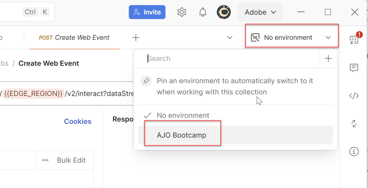 Select correct Postman environment