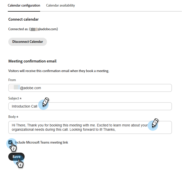 Meeting confirmation email details