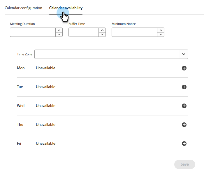 Blank Calendar availability page
