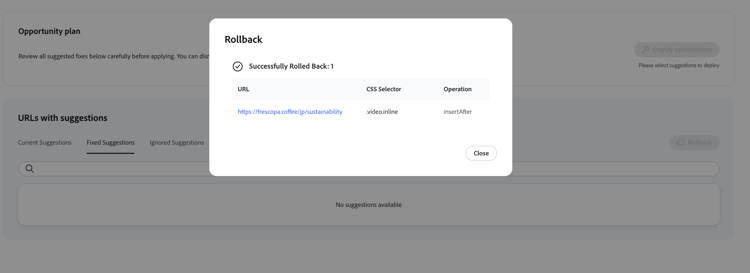 Rollback complete — Successfully Rolled Back