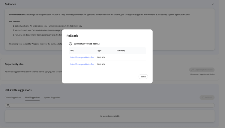 Rollback complete — Successfully Rolled Back