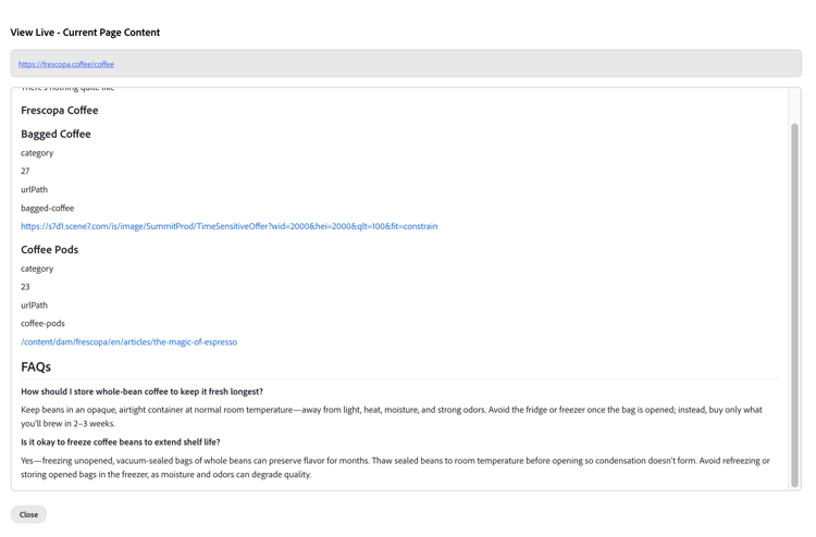 View Live — current page content including FAQs