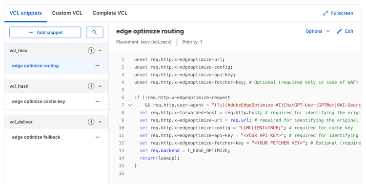 Add VCL snippets