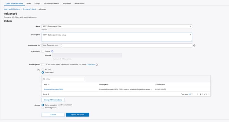 Restrict the API client to Property Manager (PAPI) READ-WRITE