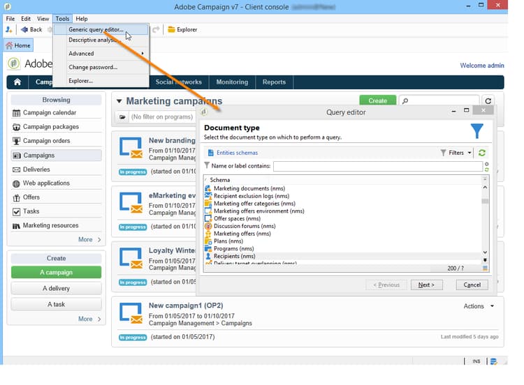 Access the query editor and select a table