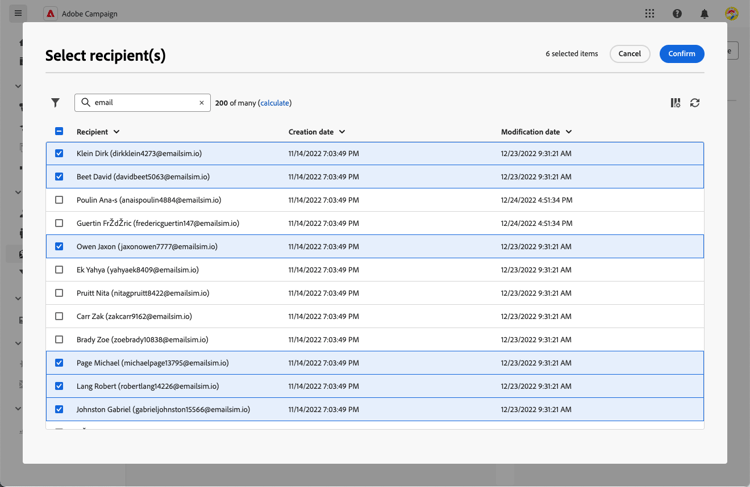 Screenshot showing the profile selection interface for adding subscribers.