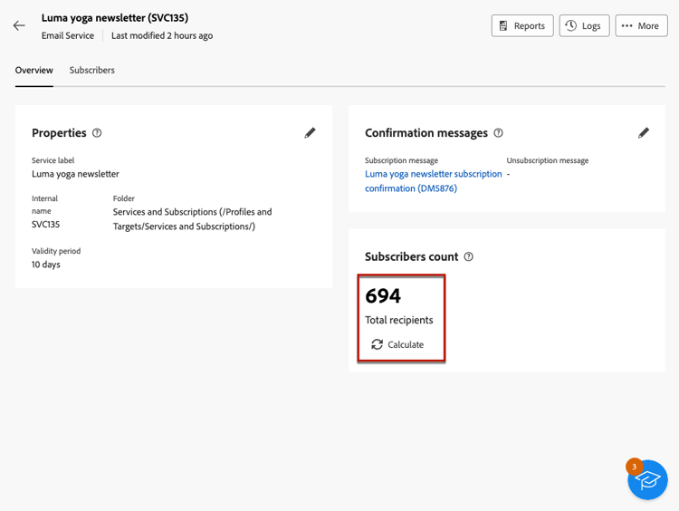 Screenshot showing the total number of subscribers calculation