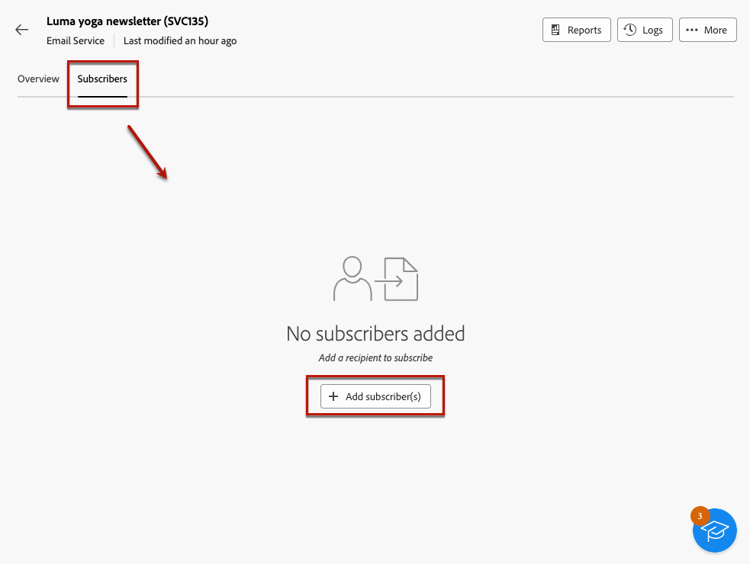 Screenshot showing the Subscribers tab in the Subscription services interface.