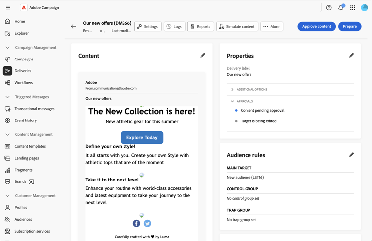 Screenshot showing the Approve content button in the delivery dashboard