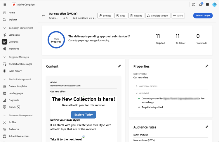Screenshot showing the Submit target buttonl