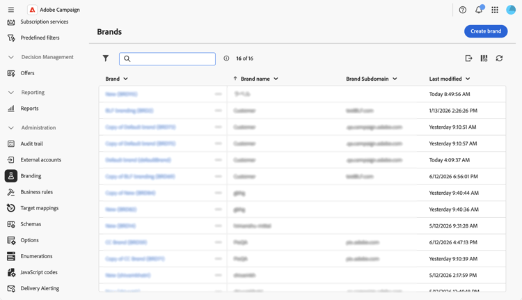 Screenshot showing the brand creation