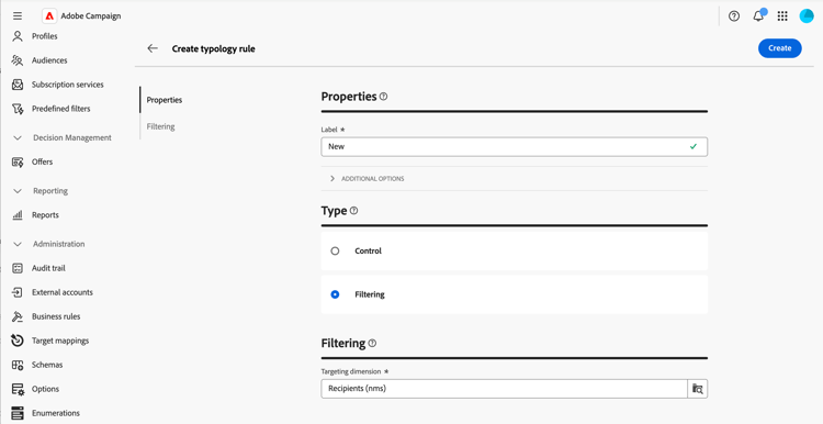 Create filtering rule