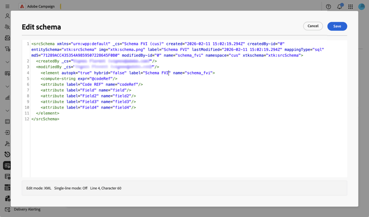 Schema creation dialog