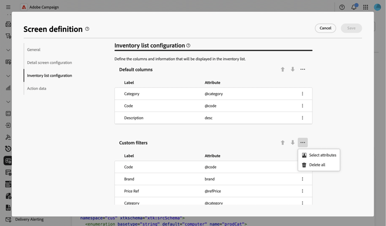 Custom filters selection