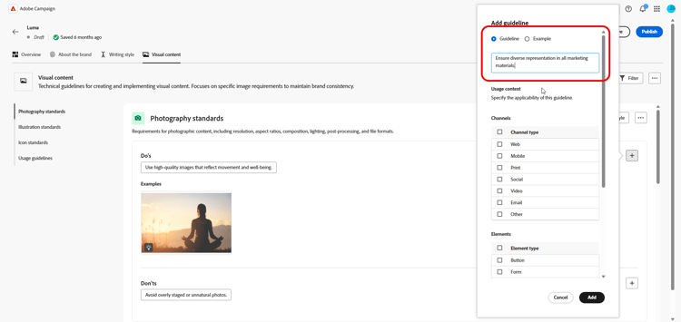Add exclusion or example button