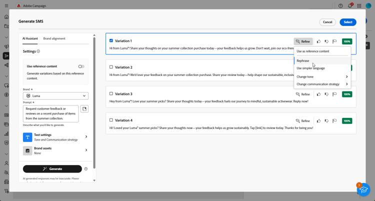 Screenshot showing refinement options